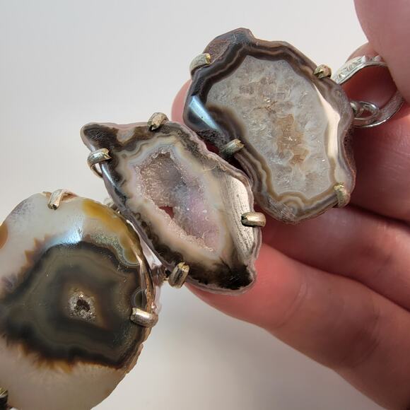 Necklace Pendants Stalactite Slice Handmade Jewelry Sterling Silver Triple Drop - Picture 10 of 10